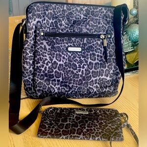 Bagallini grey cheetah nylon crossbody with wristlet